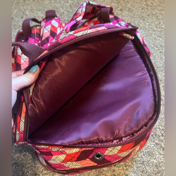 Vera Bradley Backpack Large Bohemian Chevron Padded Laptop / Straps Zip Pockets - Picture 6 of 9